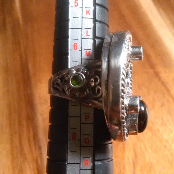 Shungite Multi Gemstone Mother of Pearl Sterling Silver Cocktail Ring (Size 7) - Picture 6 of 16